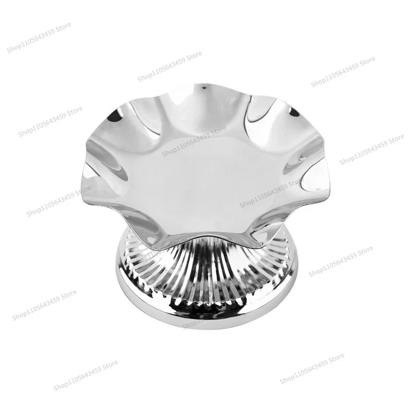 For Snacks Dining Table Snack Dim Sum Plate Stainless Steel Tall Lotus Fruit Plate Bar