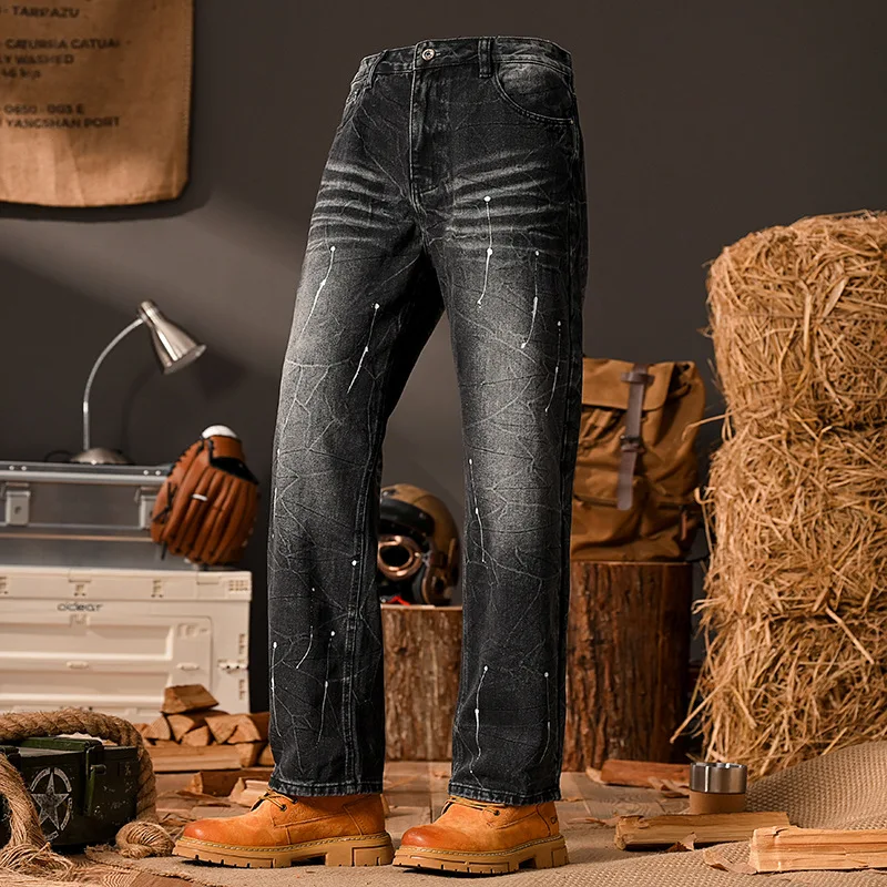 Luźne proste dżinsy jeansowe dla mężczyzn 2025 nowy styl moda uliczna wysokiej klasy czarne spodnie retro Y2K