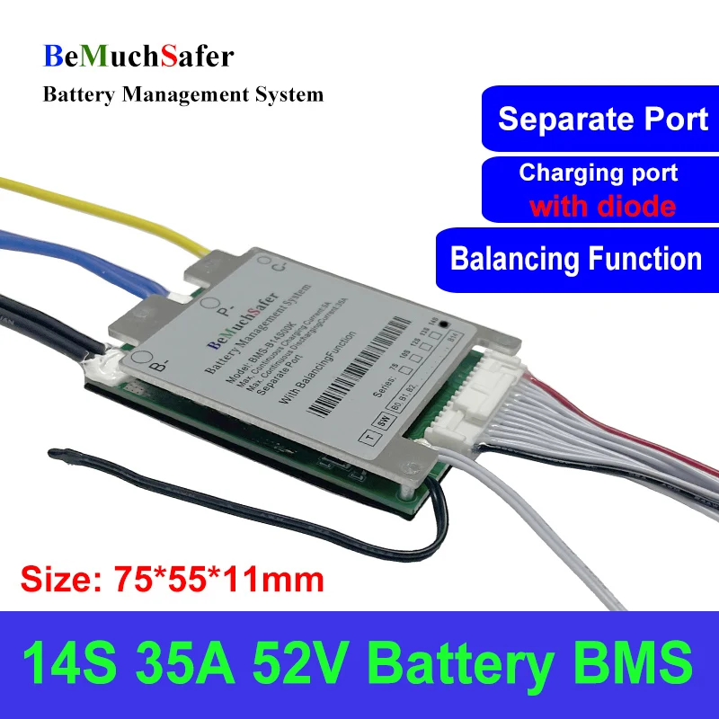 BeMuchSafer 52V BMS 14S 35A 30A With On/Off Switch Balance Function Temperature Sensor 14S30A 14S35A Battery BMS for DIY eBike 