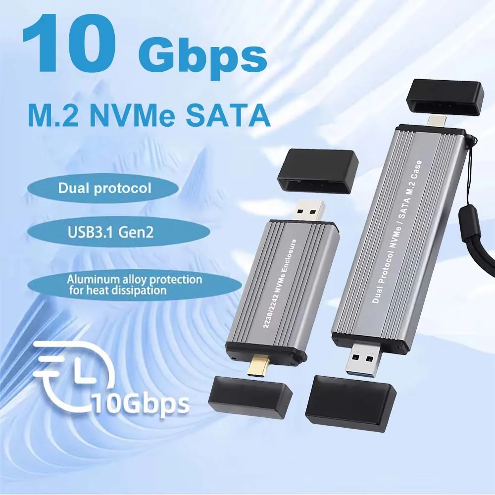 M.2 NVMe SATA SSD Enclosure Dual Protocol NVMe SATA to USB 3.1 Gen2 10 Gbps NVMe PCI-E M.2 SSD Case Support UASP For Hard Disk