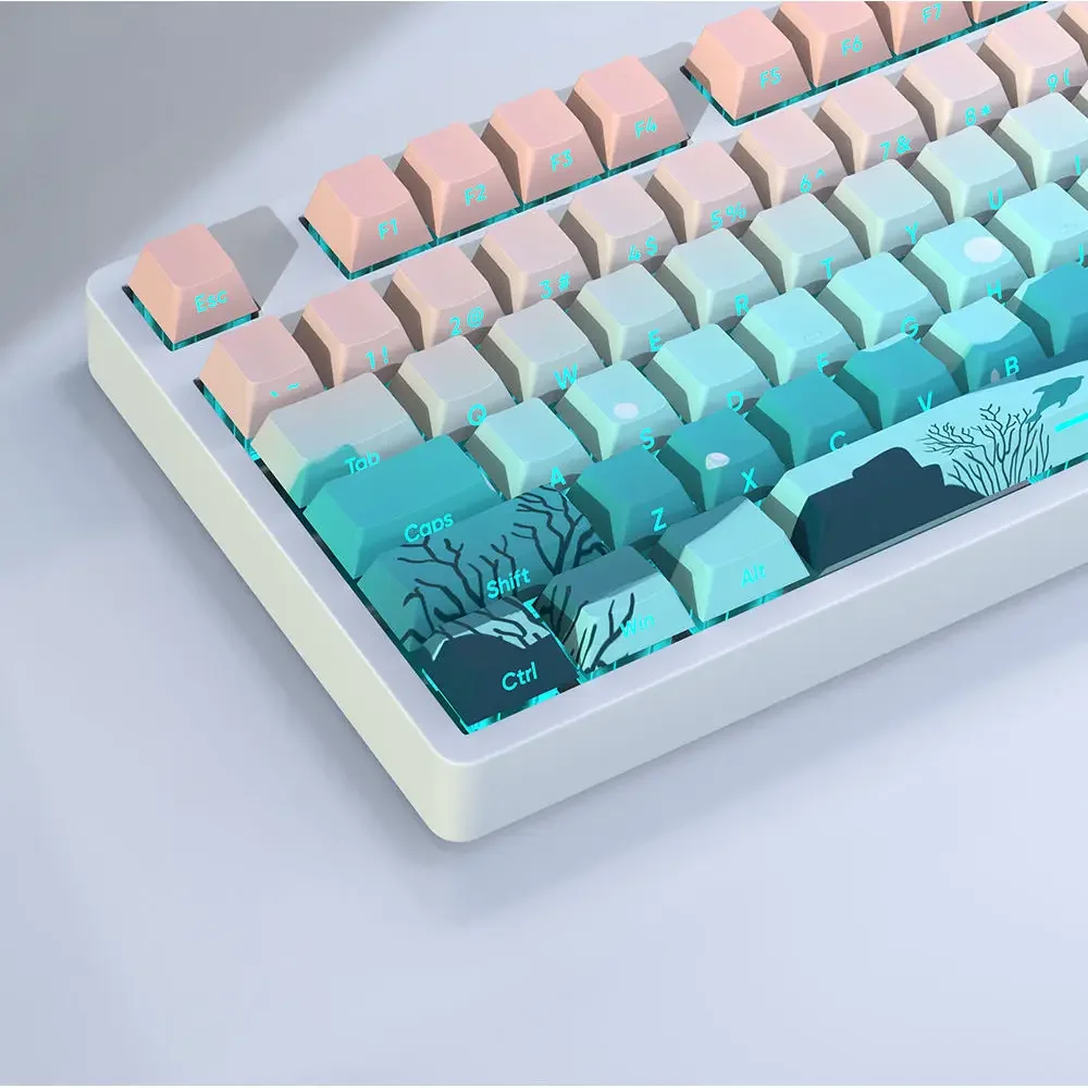 Deep Sea Side Engraved Transparent Keycap Thermal Sublimation Adaptation 68/75/96/104 Mechanical Keyboard