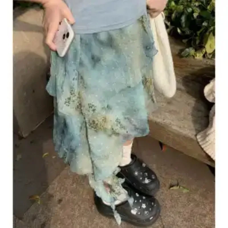 

Женская винтажная юбка миди с асимметричным подолом и принтом, повседневная юбка А-силуэта с высокой талией