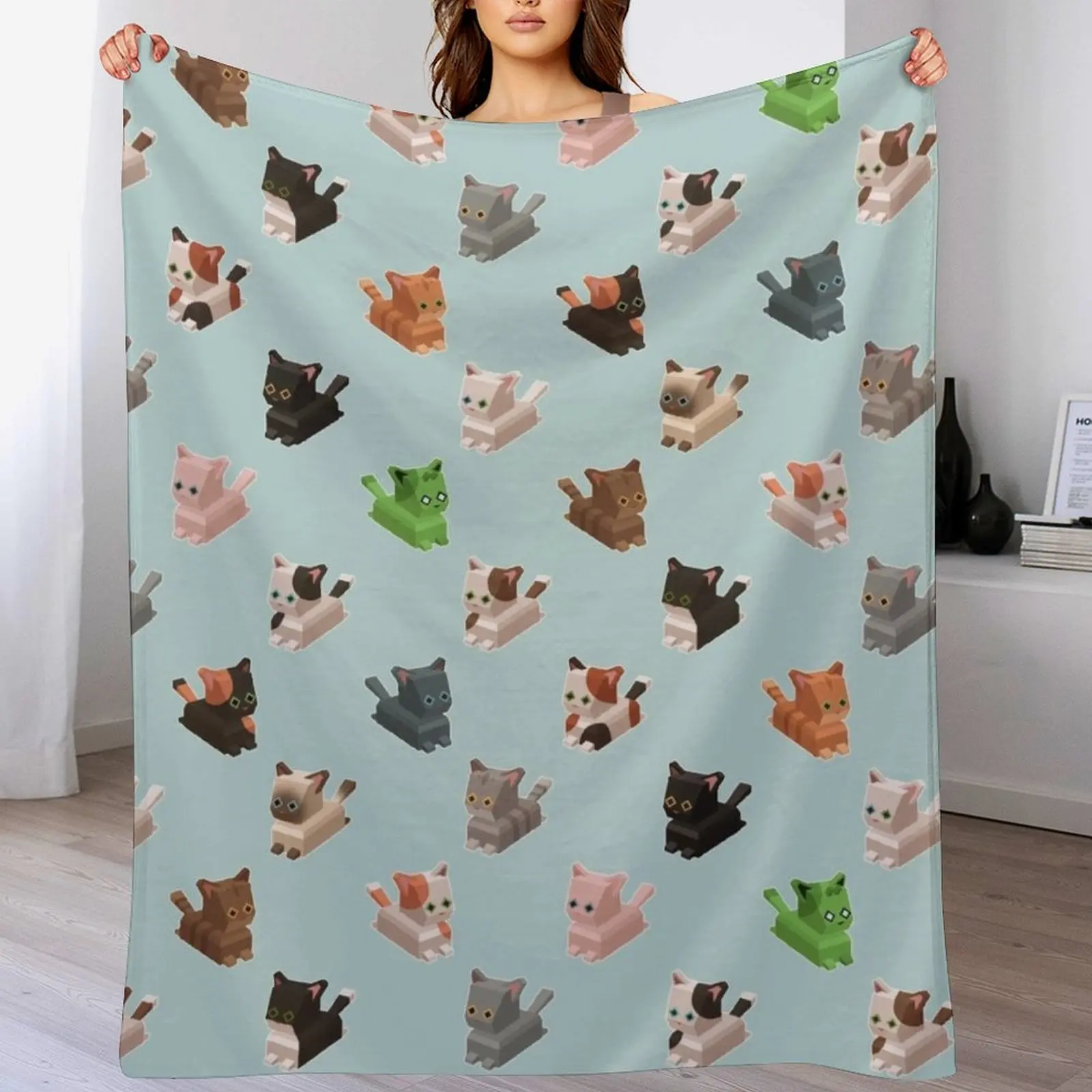 Low Poly Cat Tile Throw Blanket Nap For Decorative Sofa Soft Plaid Blankets