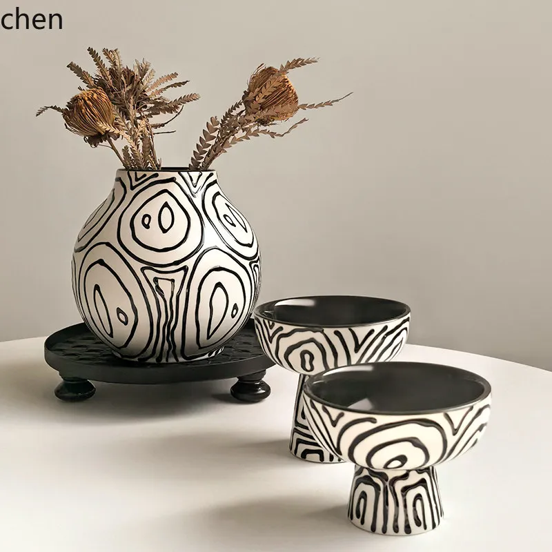 Hxl hand-painted tree ring series dessert bowl, dried fruit plate, high-value ceramic stemmed cup