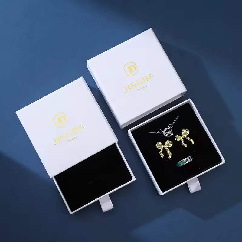 50pcs Pearl White Drawer Jewelry Packaging Box Customizable logo Manicure Hair Ring Earring Ring Environmentally Friendly Paper