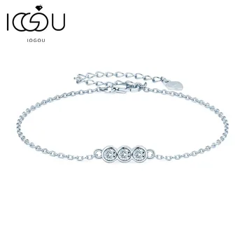 IOGOU Moissanite bracelet 3mm round D color simple three stone real silver bracelets 925 accessories women&#x27;s fine jewelry gift