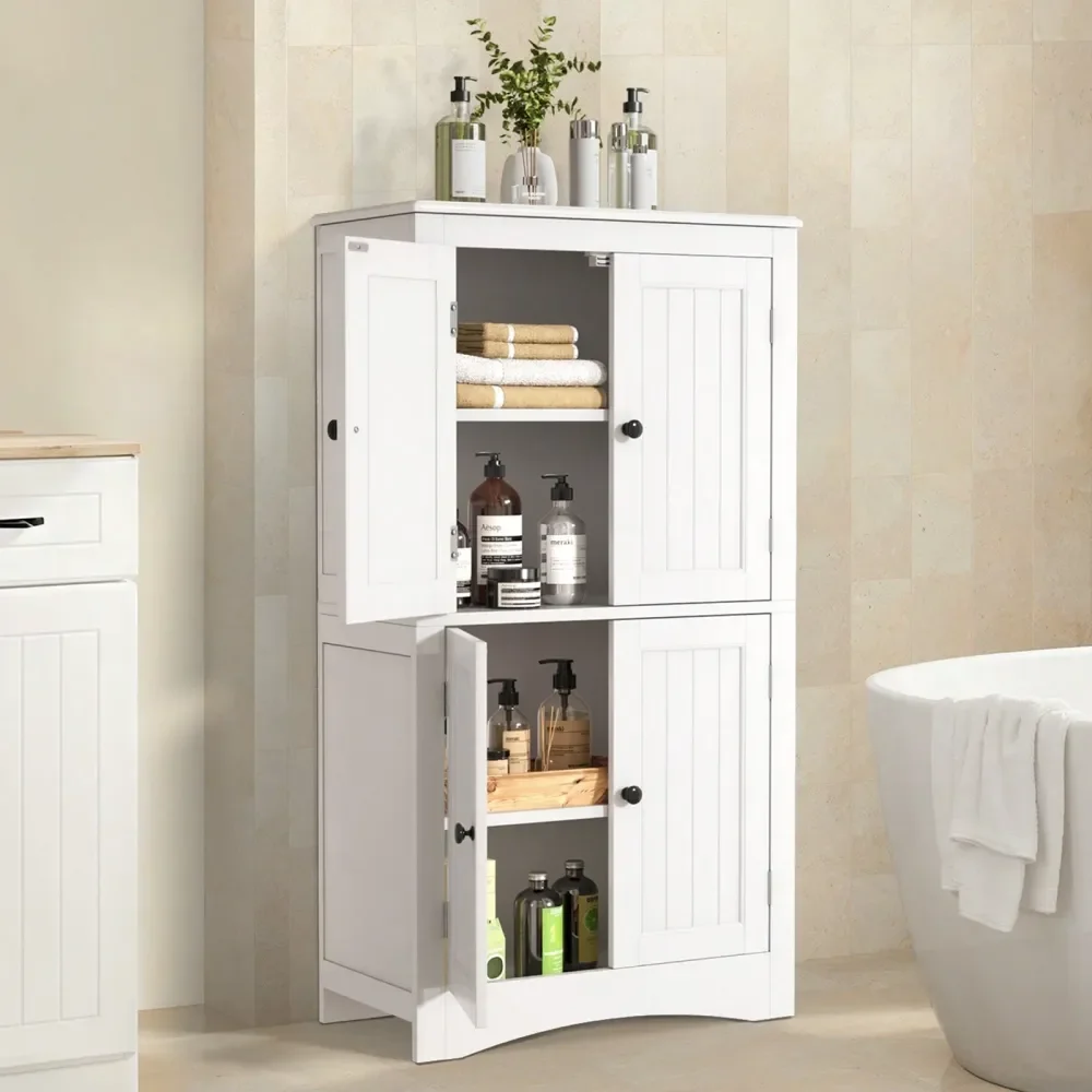 

Kitchen Pantry Cabinet, Bathroom Storage Unit With Adjustable Shelves And 4 Magnetic Doors, Floor Cabinet For Kitchen, Living R