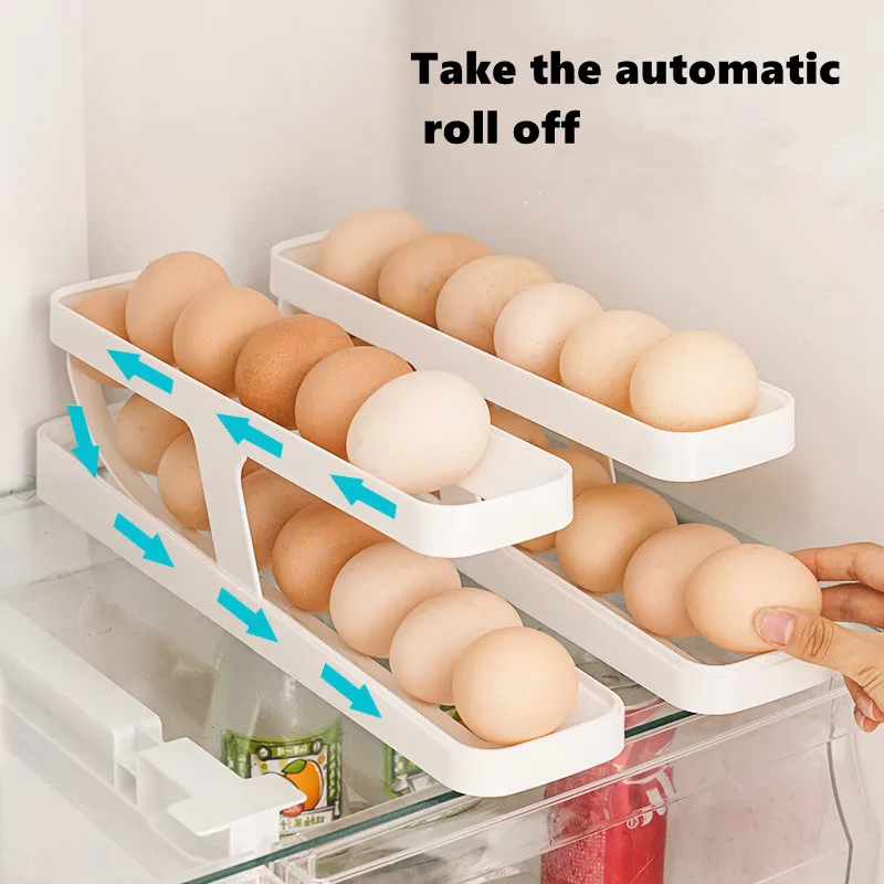 Automatic Scrolling Egg Rack Holder Kitchen Refrigerator Storage Box Double Layer Egg Basket Container Organizer PP Egg Tray