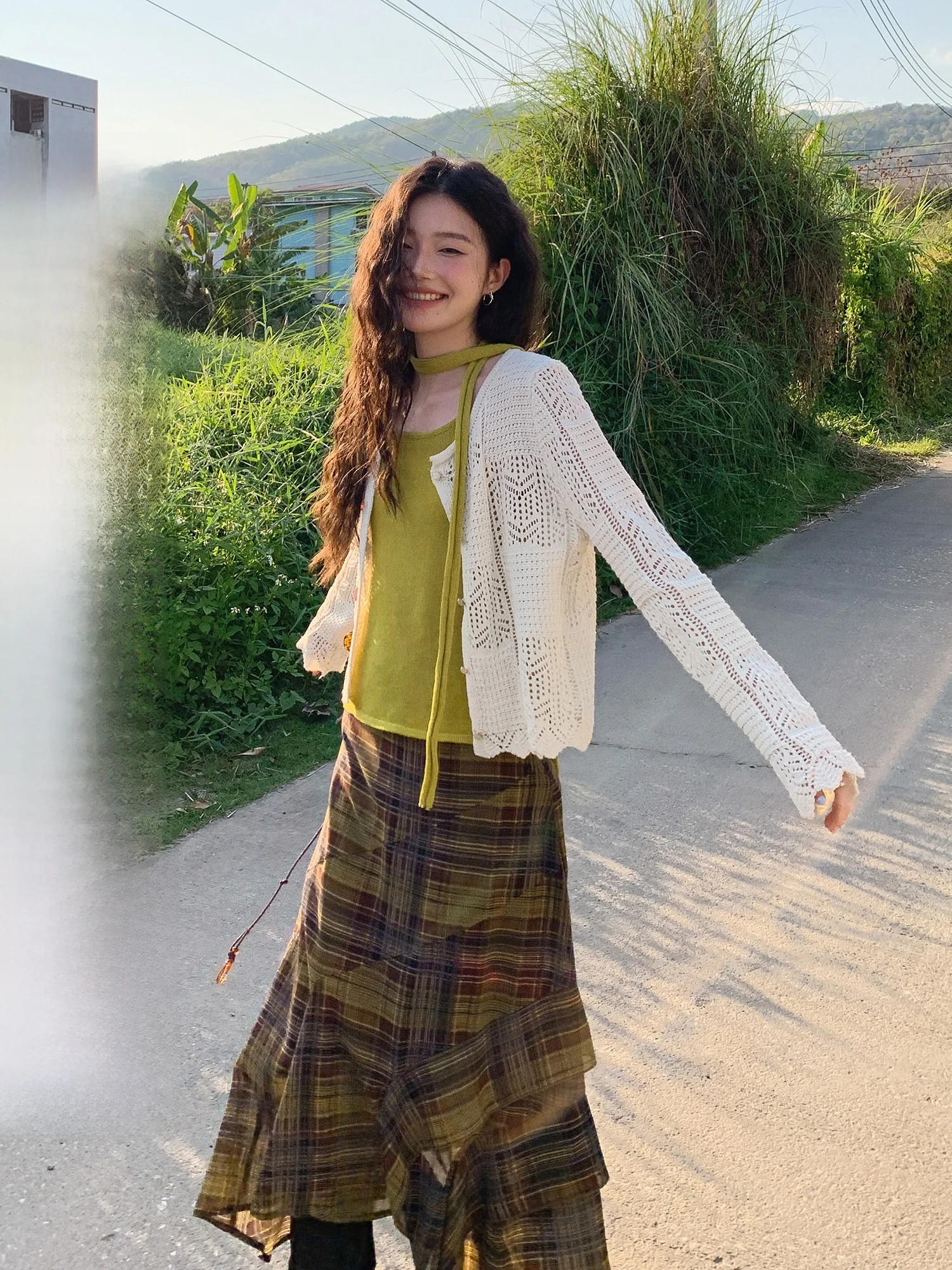 

Women's Knitted Hollow out Long Sleeve Cardigan Light Weight Summer New Style Fashionable Open Front Knitwear Top