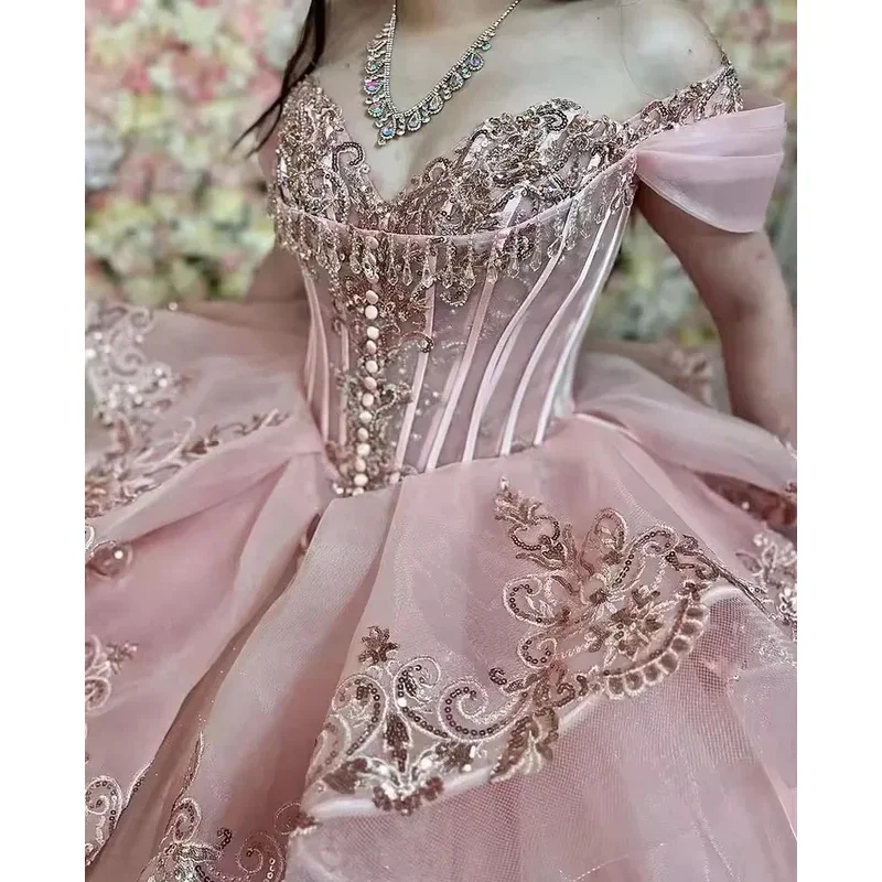 فساتين Quinceanera الفاخرة لعمر 15 عامًا فساتين حفلات أعياد الميلاد بفيونكة مكشكشة من Vestidos De 15 Anos مخصصة