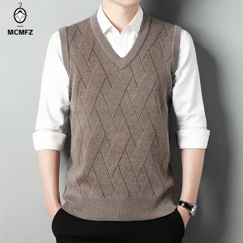 

Men's Thickened Casual Sweater Tank Top Autumn and Winter Warm Men's V-neck Tank Top
