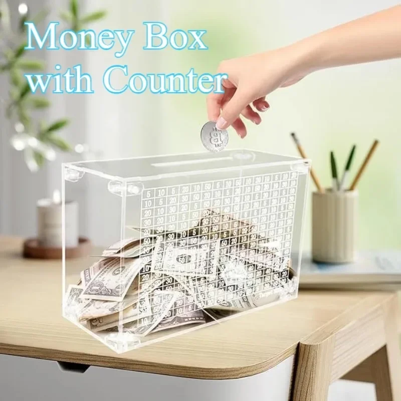 Money Box with Counter Transparent Acrylic Bank Handmade For Creative Children's Saving The Money Target 5000