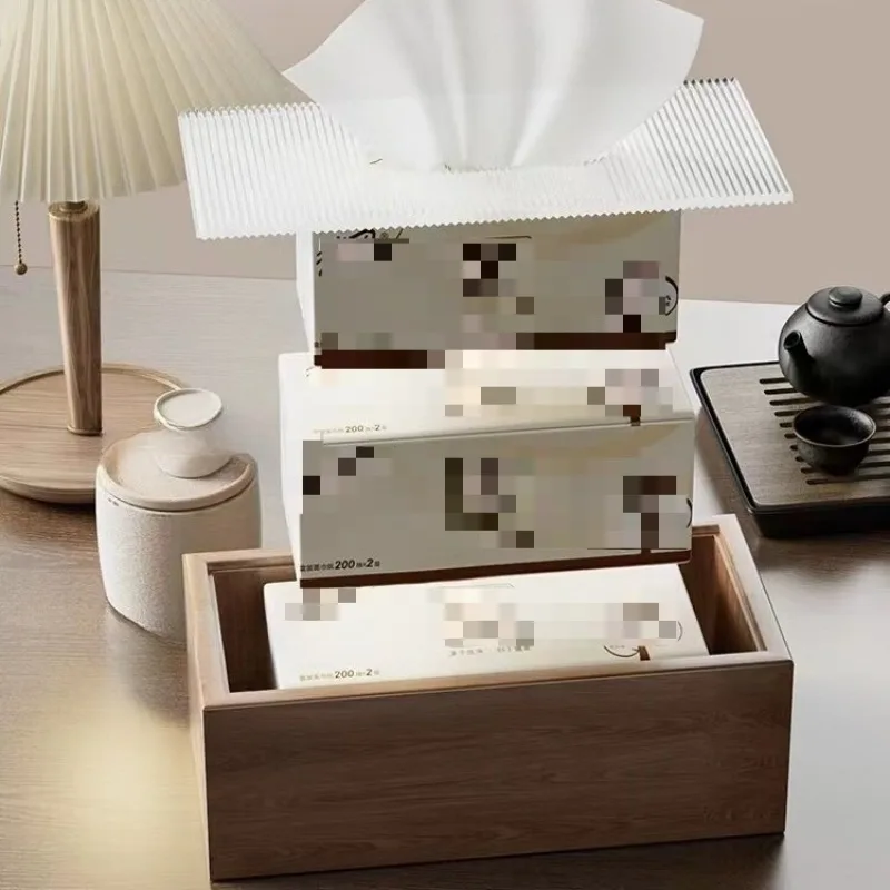 Elegant Desk Napkin Holder-Black Walnut Wood Grain Wooden Tissue Box, Premium Multi-Scene Paper Towel Box for Hotel & Home Use