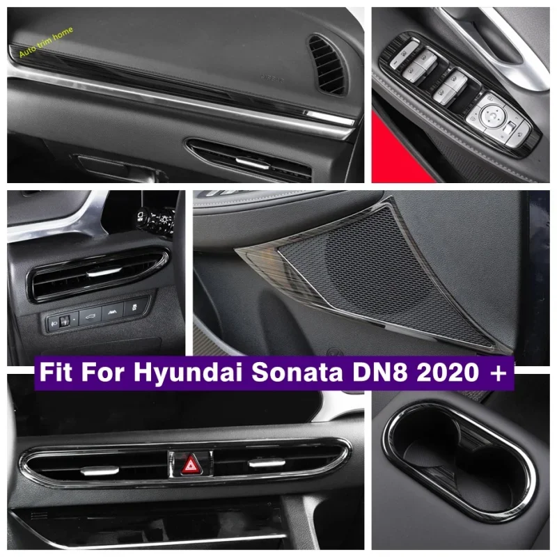 

Black Brushed Door Speaker Glass Lift Button Water Cup Holder Center Control Strip Cover Trim For Hyundai Sonata DN8 2020 - 2023