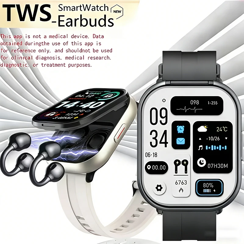 TWS 2-in-1 smartwatch and headphones, 2.01 square inch display screen, zinc alloy casing, wireless calling function, music playb