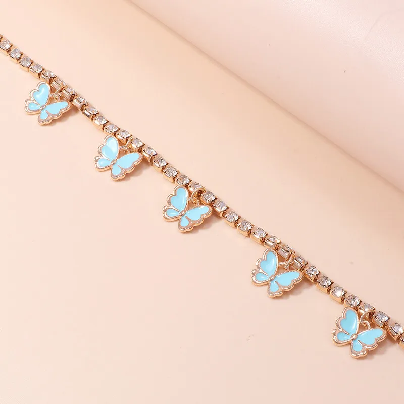 Aihua Kristall-Strass-Tenniskette Fußkettchen für Damen, niedliches Mini-Schmetterlings-Fußkettchen, Fußkettchen, Beinarmband, Strand-Schmuck – Detail 5