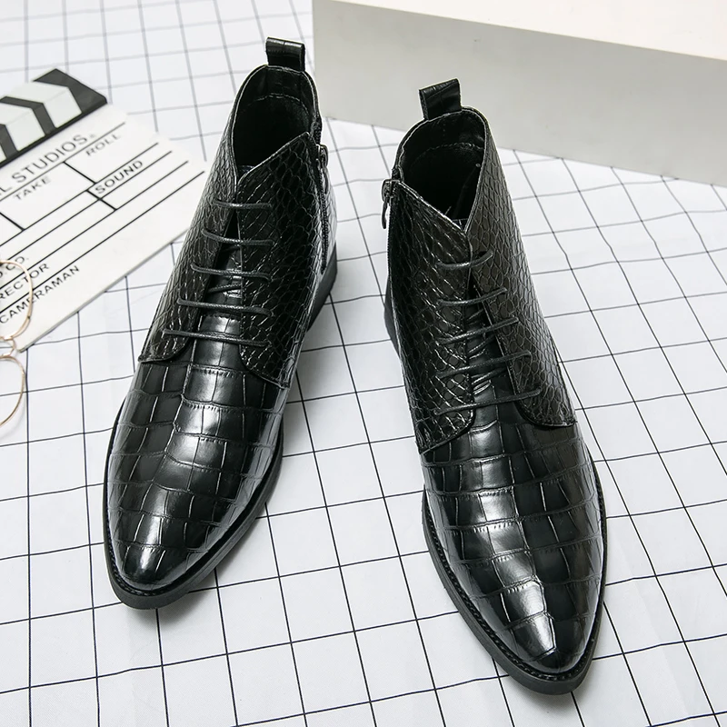 New Business Brown Casual Shoes High Top Lace Up Chelsea Boots Mens Formal High-quality Pointed Boots Dress Ankle Boots for Men view 4