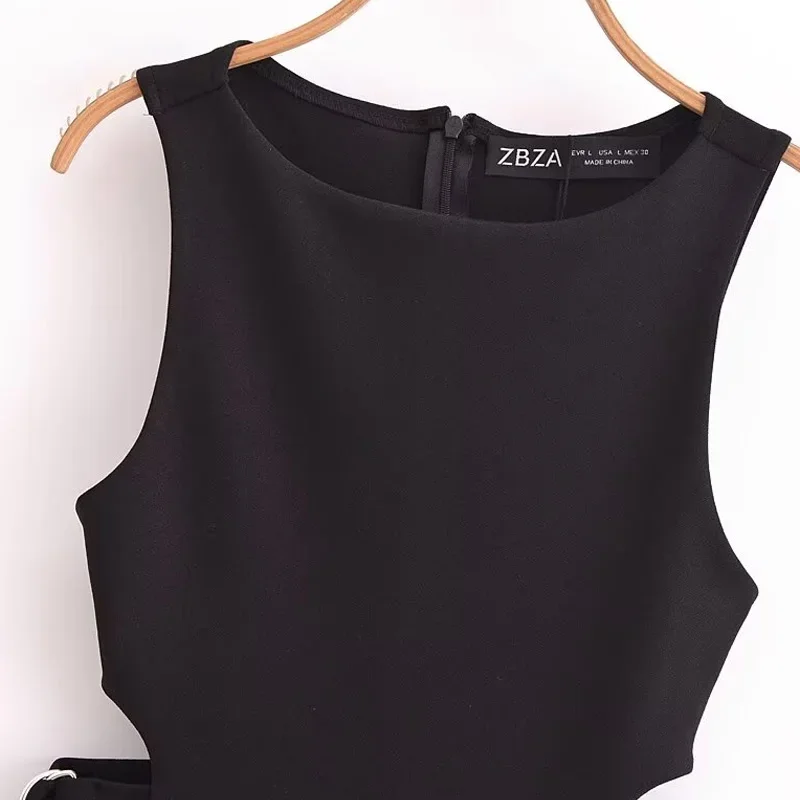 TRAFBlack فساتين قصيرة النساء 2024 فستان نسائي بلا أكمام قطع حزام Vestidos صغيرة س الرقبة فستان جديد فساتين حريمي عادية