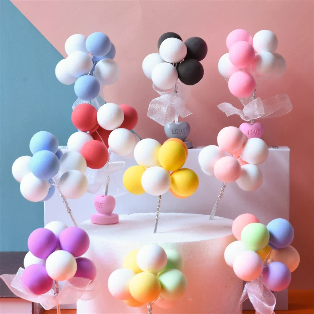 8Pcs/Set Colorful Ball Bundle Clay Balloons Cake Topper Creative Cupcake Card Flag Birthday Party Baby Shower Dessert Decoration