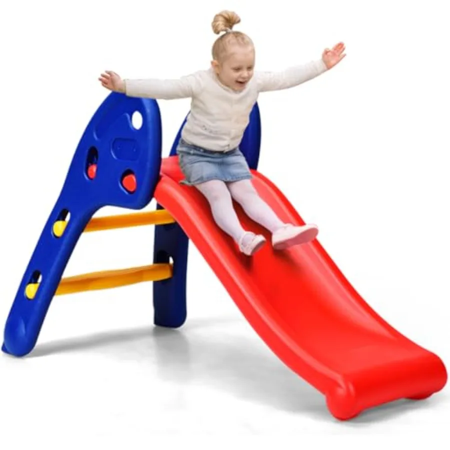 

Folding Toddler Slide for Indoor and Outdoor Freestanding Plastic Baby Slide Climber Playset Easy to Store Anti-Slip Steps Play