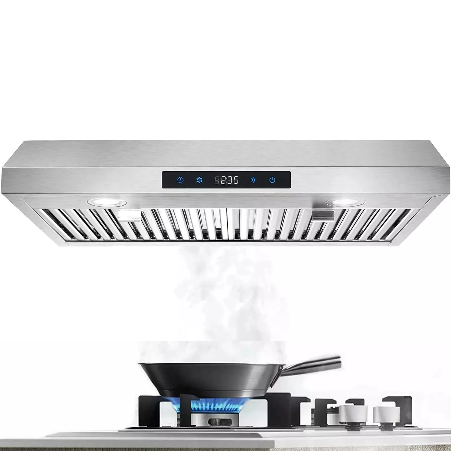 30 Inch 600CFM Under Cabinet Range Hood, Stainless Steel Kitchen Vent Hood with 3-Speed Touch Control & LED Lights, US0475BTC