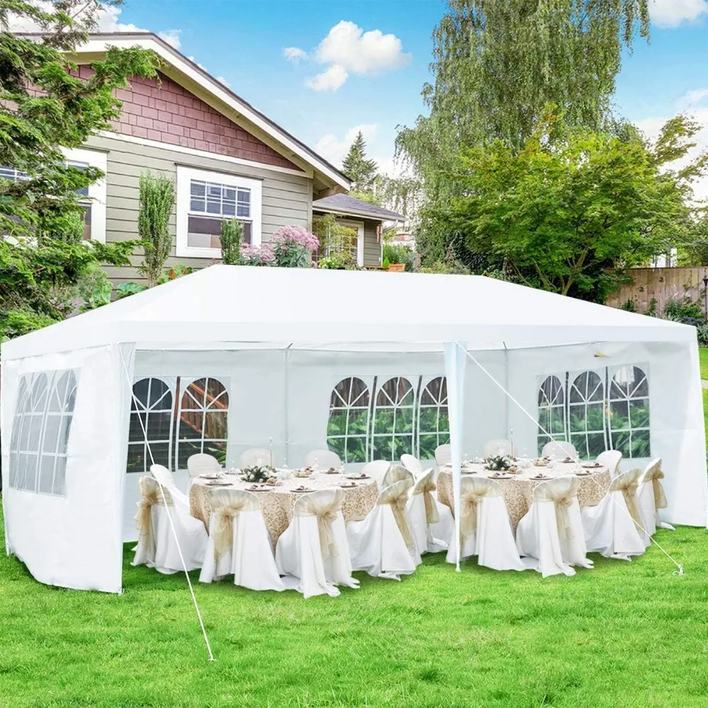 

10'x20' Outdoor Canopy Tent, White Wedding Party Tent with 6 Removable Sidewalls & Carrying Bag, Heavy Duty Camping Gazebo Pavi