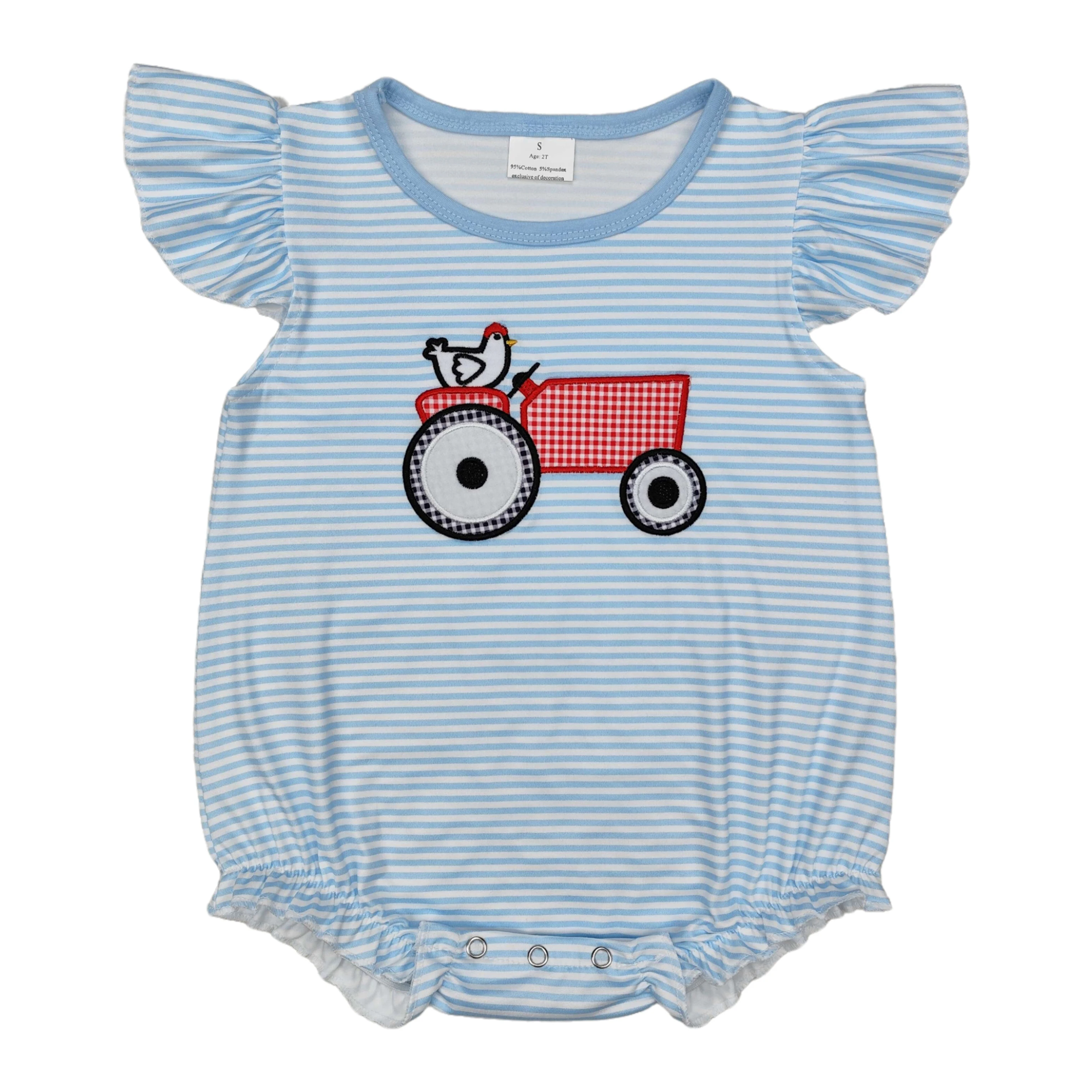 Wholesale Newborn Embroidery Romper Toddler Summer Tractor Chick Bubble Baby Girl Short Sleeves Kids Children One-piece Clothing