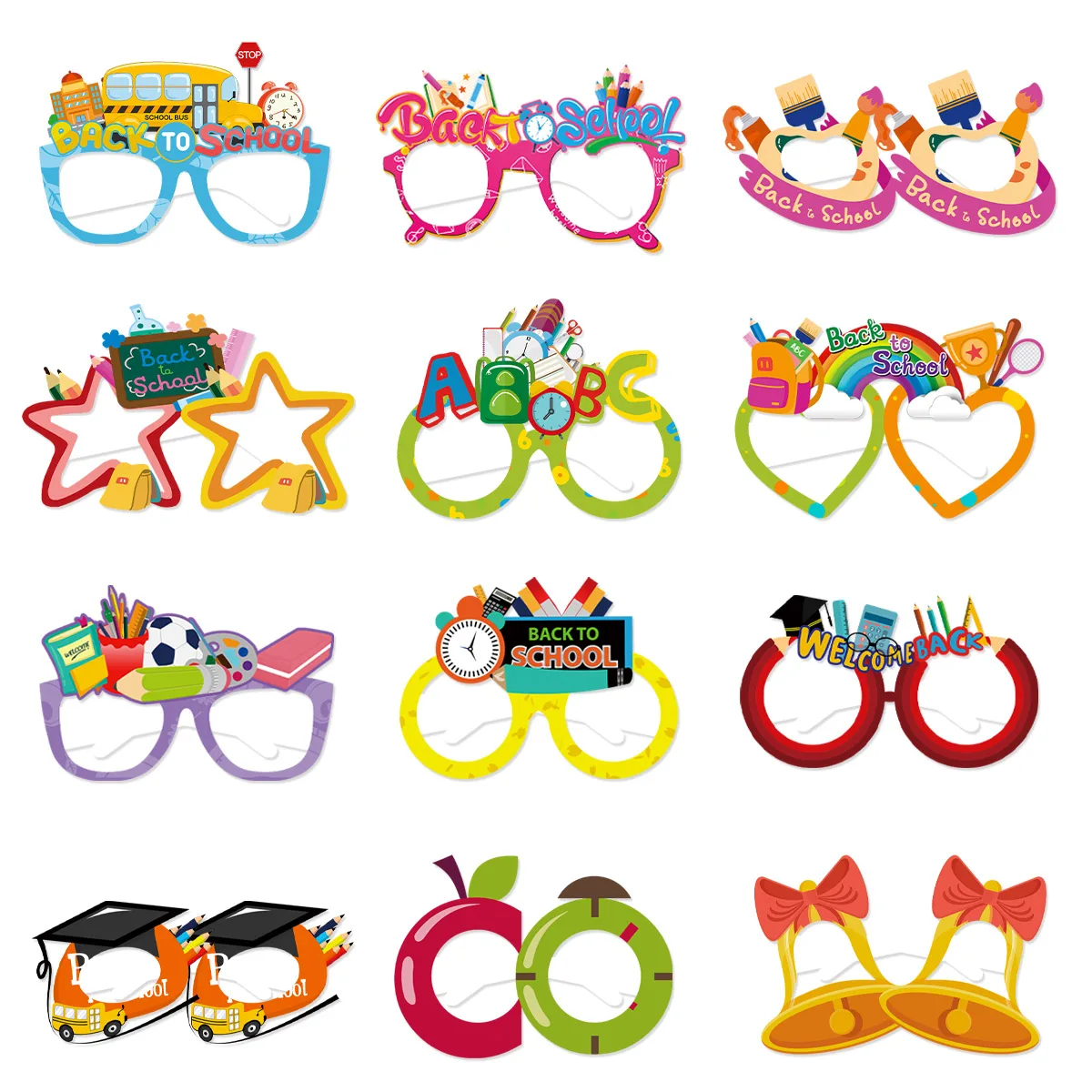 6pcs Back To School Party Paper Glasses para Kid Bem-vindo Feliz Começo Da Escola Jardim de Infância Decoração Do Partido Bonito Foto Props Suprimentos