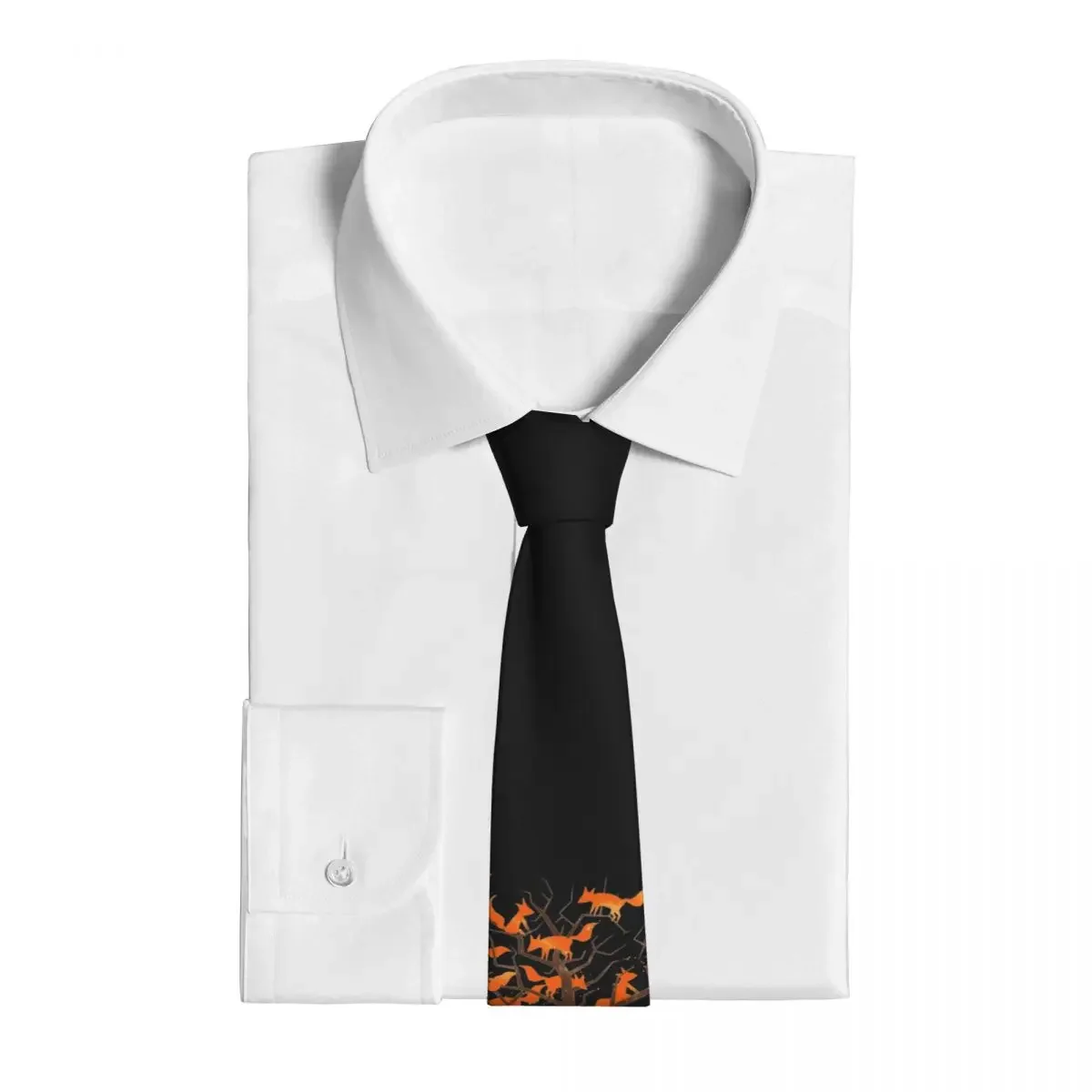 Blazing Fox Tree Neckties Men Silk Polyester 8 cm Narrow Animal Nature Neck Tie for Mens Daily Wear Cravat Office