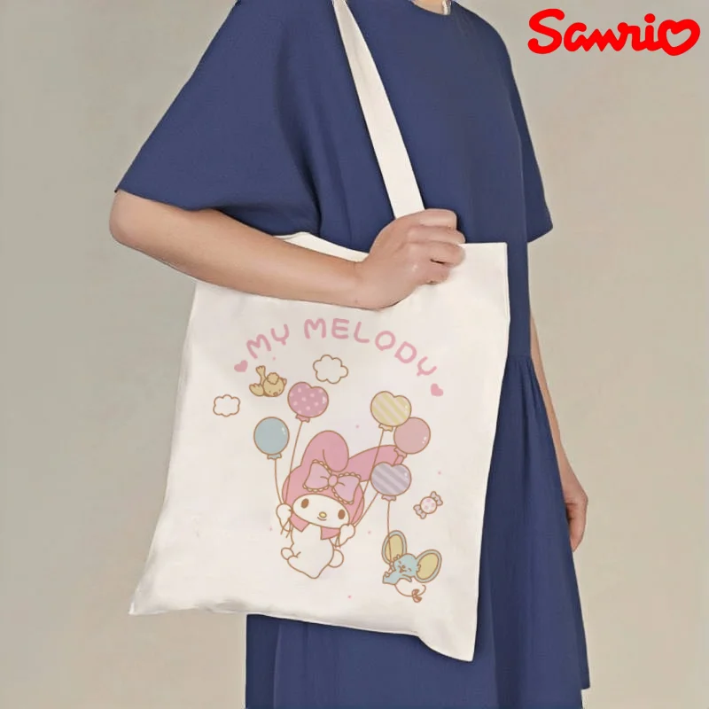 1pc Cute My Melody Canvas Shoulder Bag, Double-sided Print Large Capacity Daily Casual Travel Shopping Tote Bag