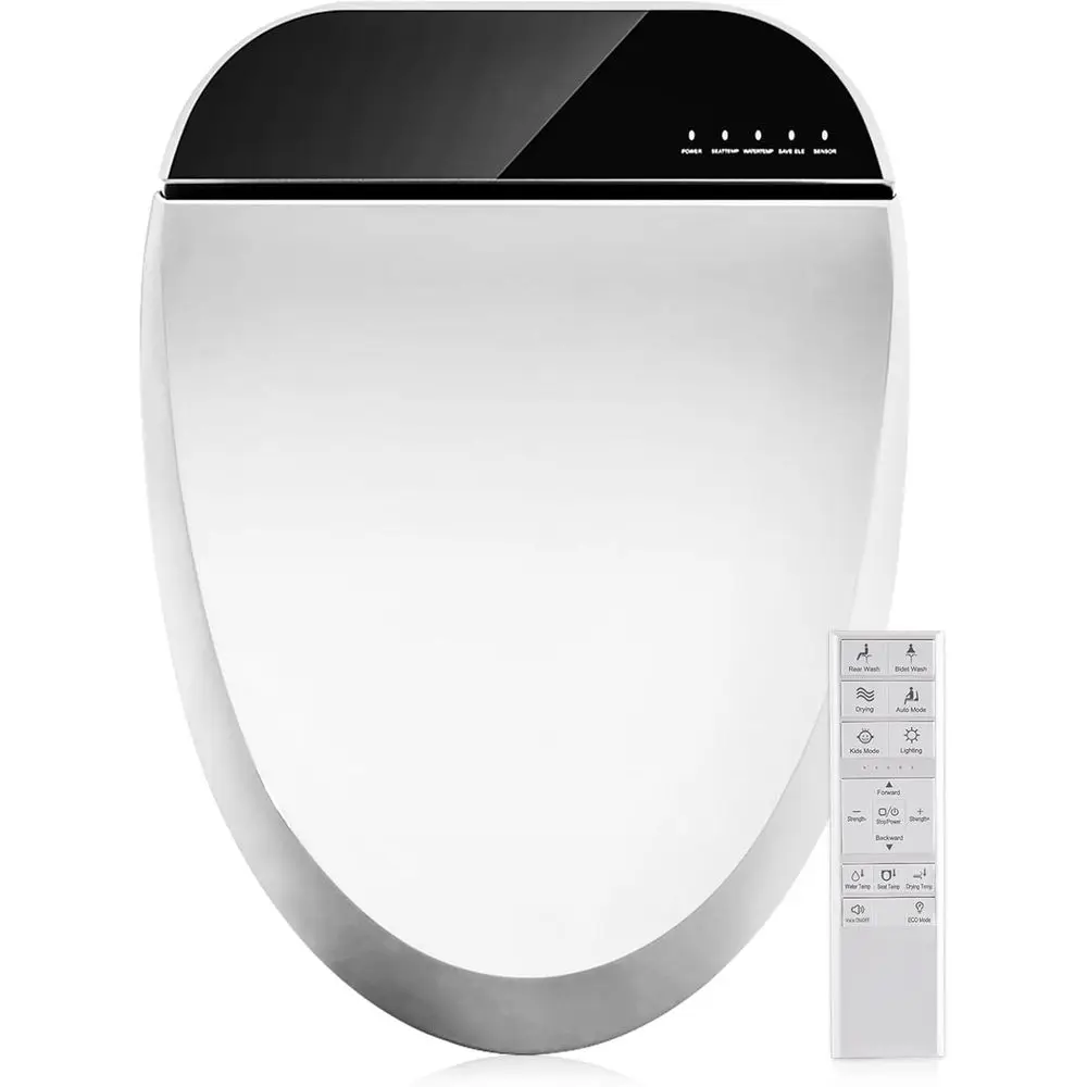 

Heated Warm Water & Nozzle Wash Bidet Seat, Auto-Dry, Quiet Close, Wireless Remote - Electric Seat 102S-B(Elongated)