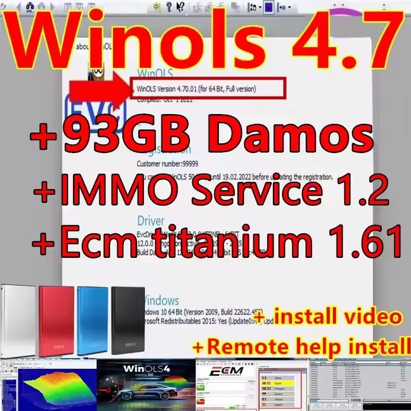 أداة Winols 4.7 المنشط الكامل لنظام التشغيل Windows 7 10 11 لا حاجة إلى Vmware متعدد اللغات + Damos + ECM TITANIUM + أداة خدمة IMMO 1.2