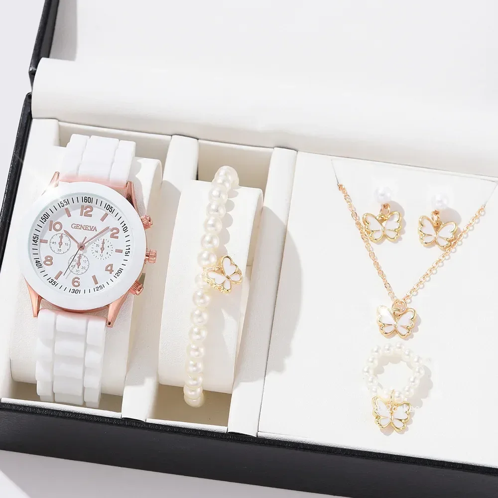 5 Stks/set Luxe Vrouwen Horloges Strass Hart Mode Elegant Polshorloge Quartz Horloge Dames Klok Voor Meisje Cadeau (Zonder Doos)