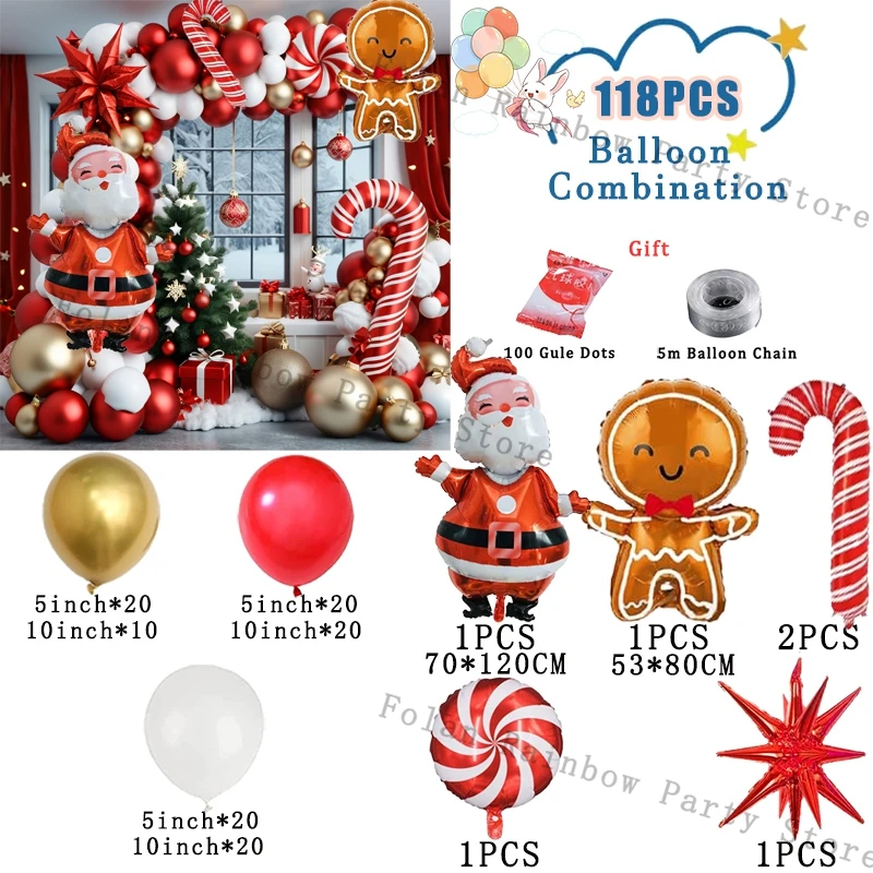 118 Uds globo de Navidad Santa bastón de caramelo película de aluminio caja de regalo globo rojo blanco Navidad Año nuevo globo decoración de fiesta