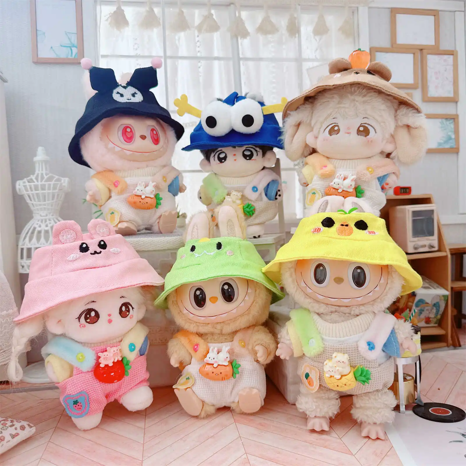 

10cm Kawaii Idol Doll Clothes Cute Cartoon Hat Carrot Rompers Suit Dress Up Plush Doll Changing Clothes Game for Girls Fans Gift