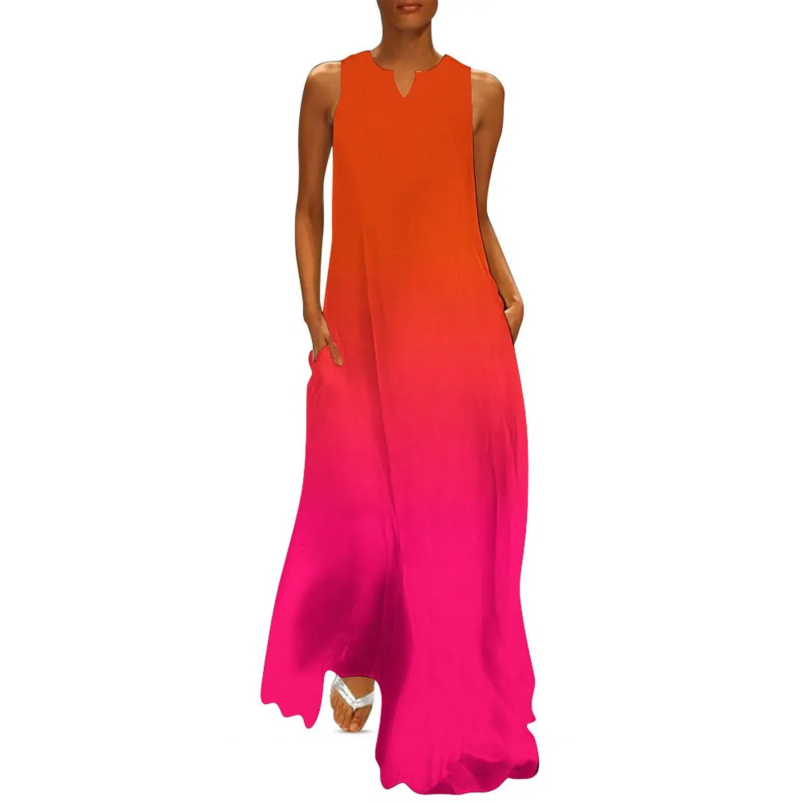 

Neon Orange and Neon Pink Ombre Shade Color Fade Long Dress Women's evening dress cute dress loose women's