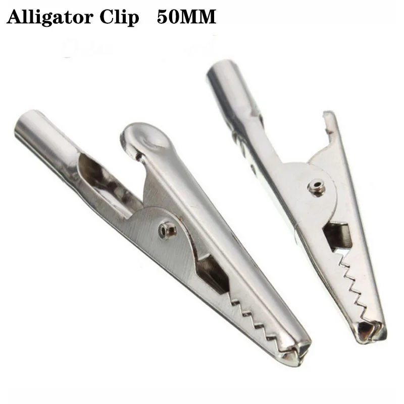 10pcs Stainless Steel Single Prong Alligator Crocodile Electric Test Clips Cable Lead Screw Probe Clamps Silver Tone Clip