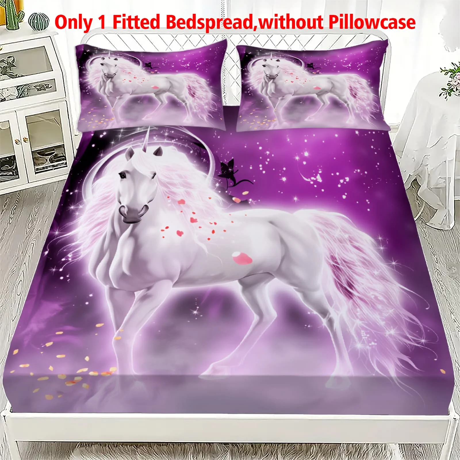 1 Stück Magisches Weißes Einhorn Sternenhimmel-Druck Spannbettlaken mit Tiefen Taschen, Elastischer Matratzenbezug für Einzel-, Doppel-, Queen- und King-Size-Betten, Schlafzimmer-Dekoration