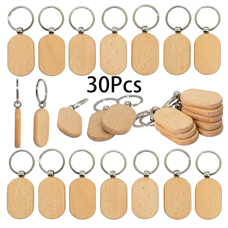 

30Pcs Blank Wooden Keychain Blank Wood Keychain Sturdy Lightweight Beech Keychians for DIY Making