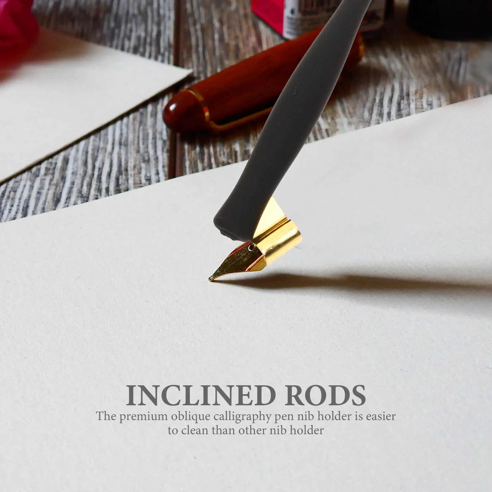 

2pcs Oblique Calligraphy Pen Nib Holder Vintage Style Ergonomic Design Writing Practice Dip Pen Supplies Gift Set For