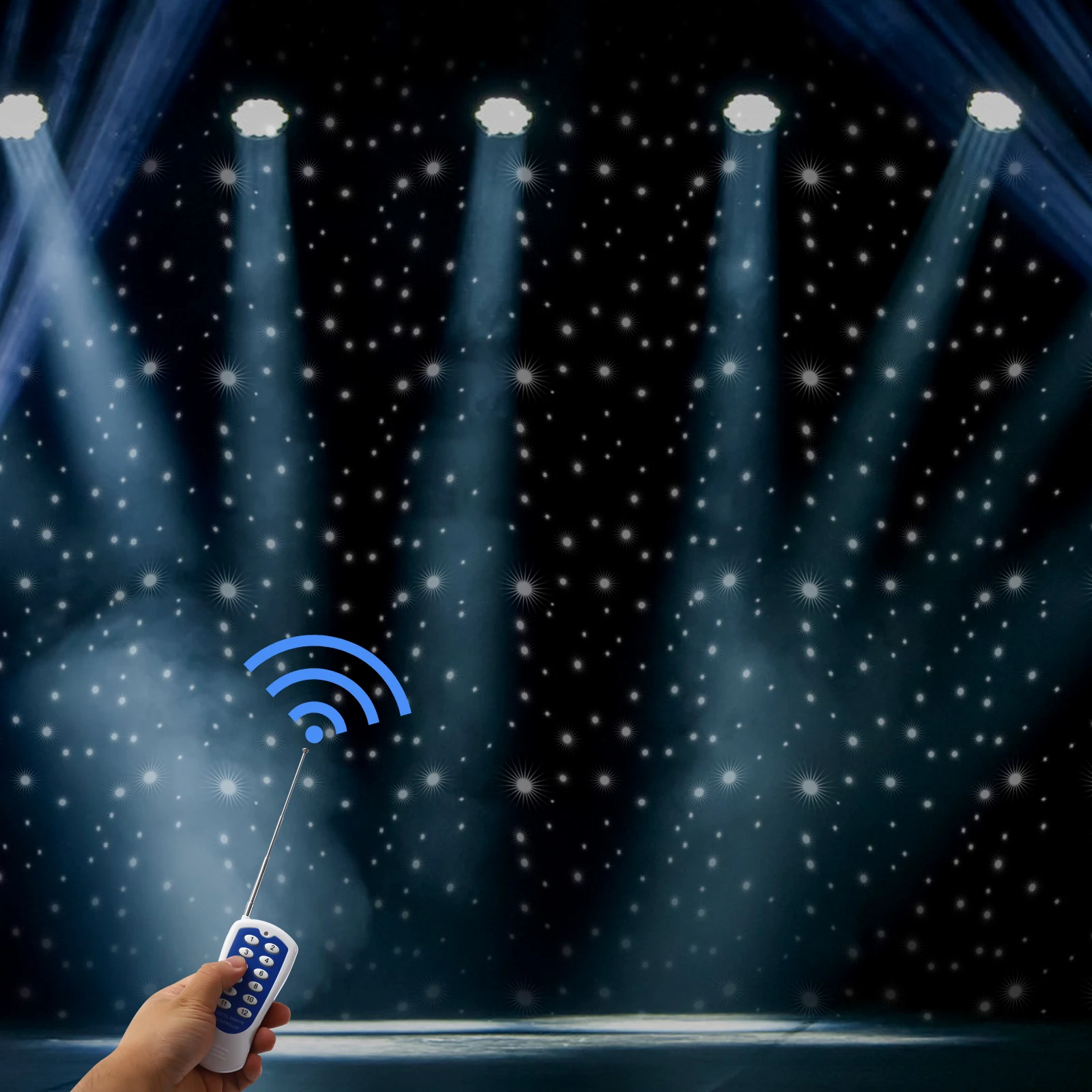 خلفية نجمة المرحلة LED سوداء (قابس قياسي أمريكي) - تثبيت LED لاصق تذوب بالحرارة وفتحات تبديد الحرارة، لحفلات الزفاف/الحفلات/المراحل #1