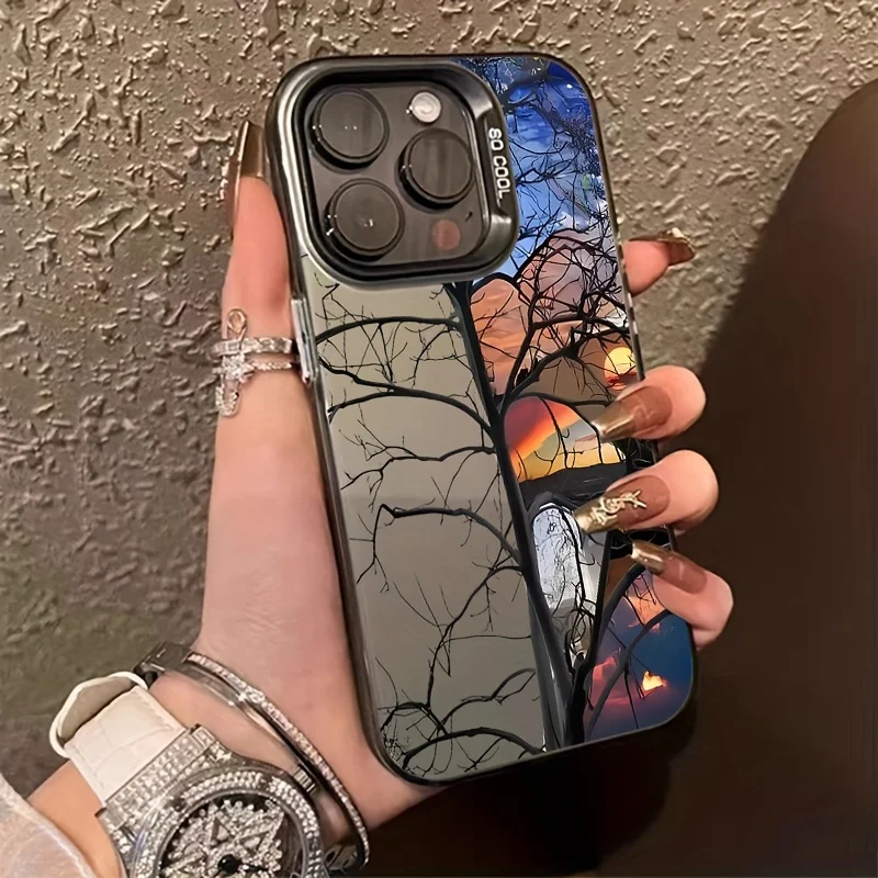 Spring Awaken to Dry Tree Pattern Phone Case Suitable for iPhone 16 Pro Max 15 14 13 12 11 X XR XS Max 7 8 Plus Shockproof Cover