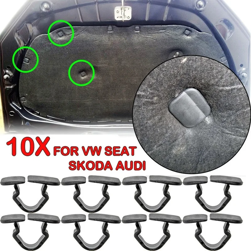 10pcs 1H5863849A01C Engine Hood Bonnet Cover Insulation Pad Clips For VW Bora Golf Polo Audi A3 A4 Seat Ibiza Leon Skoda Octavia