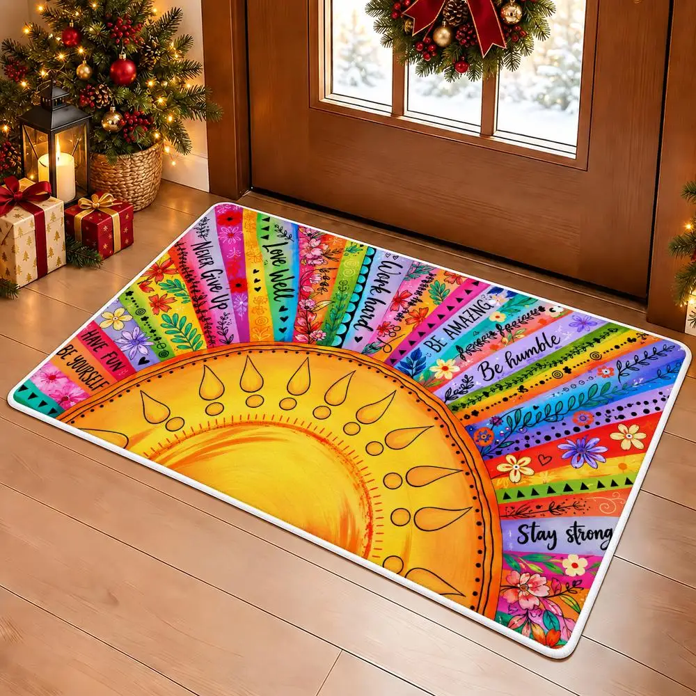 Sunshine Affirmations Floor Mat Soft Flannel Floor Mat Cloud Feel Non-slip Bath Rug Machine Washable Foam Carpet Door Mat