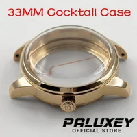 Caja de reloj de acero inoxidable para cócteles, oro rosa, 33MM, corona S, compatible con movimiento NH34 NH35 NH36 NH38 NH39 NH70 NH72