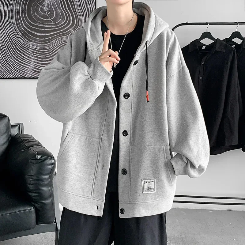 

Hoodie Cardigan Spring Autumn Men's Hooded Sweatshirt Solid Color Classic Jackets Outerwear Clothing Male Loose Coat Large Hoode