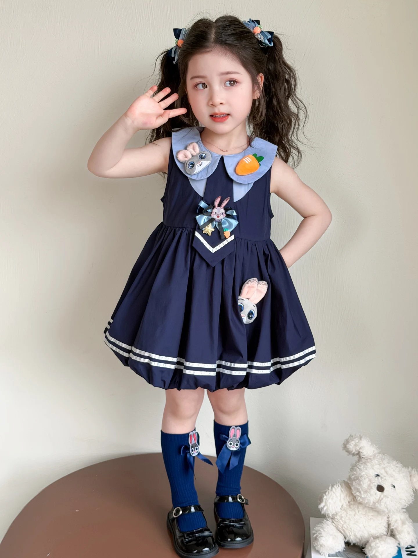 Novo Vestido Colete de Oficial de Polícia Judy Rabbit 2026 para Meninas, Estilo Academia com Gola de Boneca, Saia Princesa de...