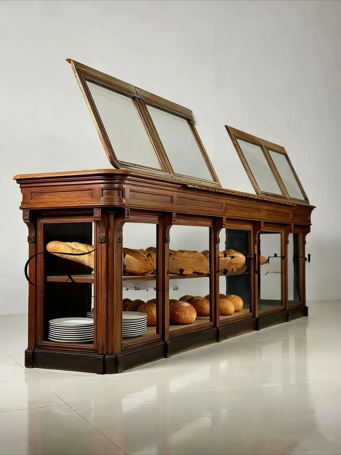 Retro solid wood bread cabinet medieval old Shanghai clamshell storage display cabinet glass side cabinet