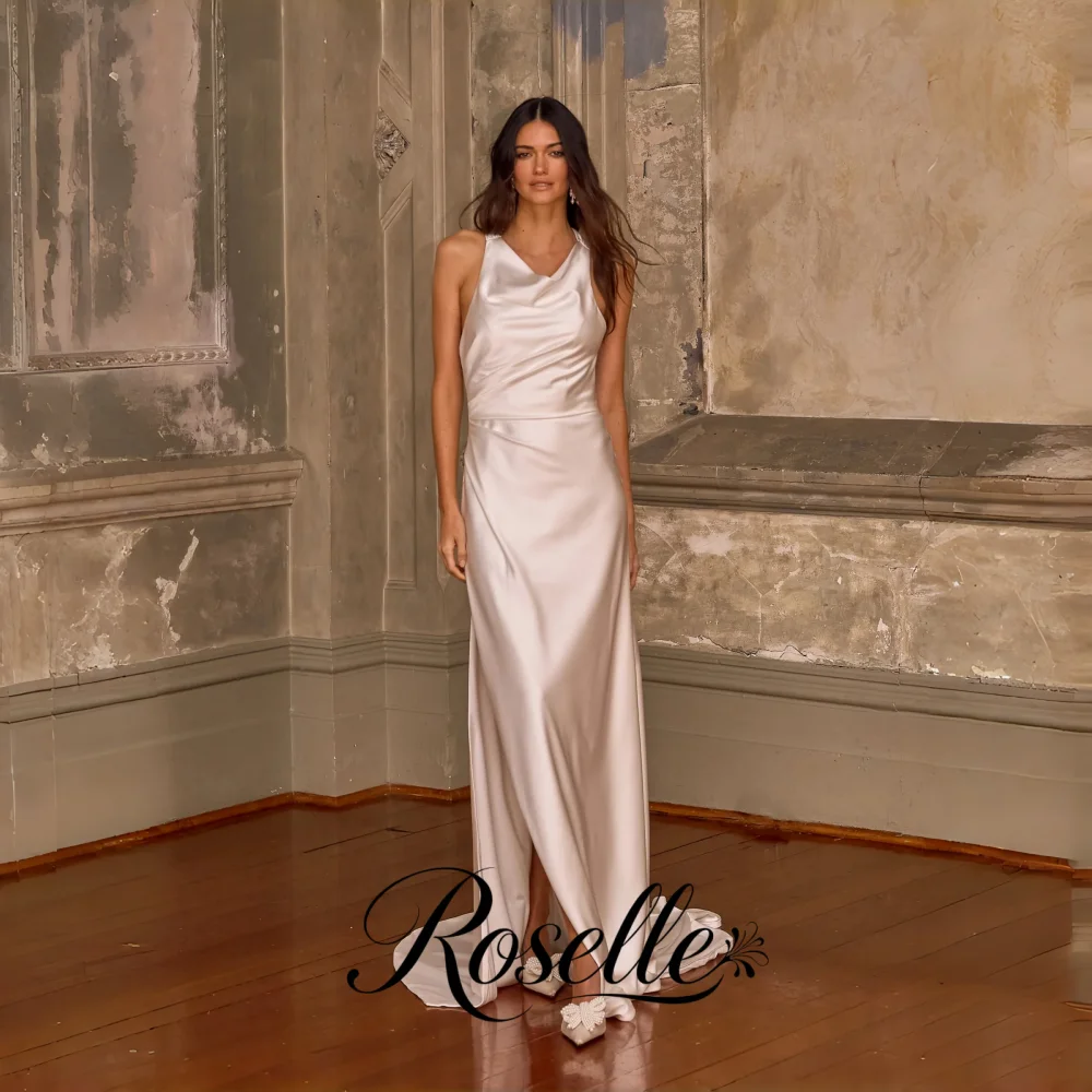 ROSELLE Simple Halter Sleeveless Wedding Dress Open High Side Slit Back Sheath Elegant  2026 Bridal Customized свадебное платье