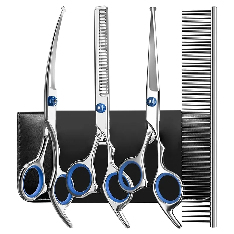 New Safty Pet Grooming Scissors Round Head Professional Stainless Steel Dog Hair Scissors Pet Shears Animal Cutting Portable Set